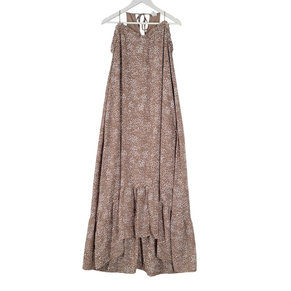 Flawless Maxi Dress Women Medium Tan Floral‎ High Low Tiered Good Ruffle Boho